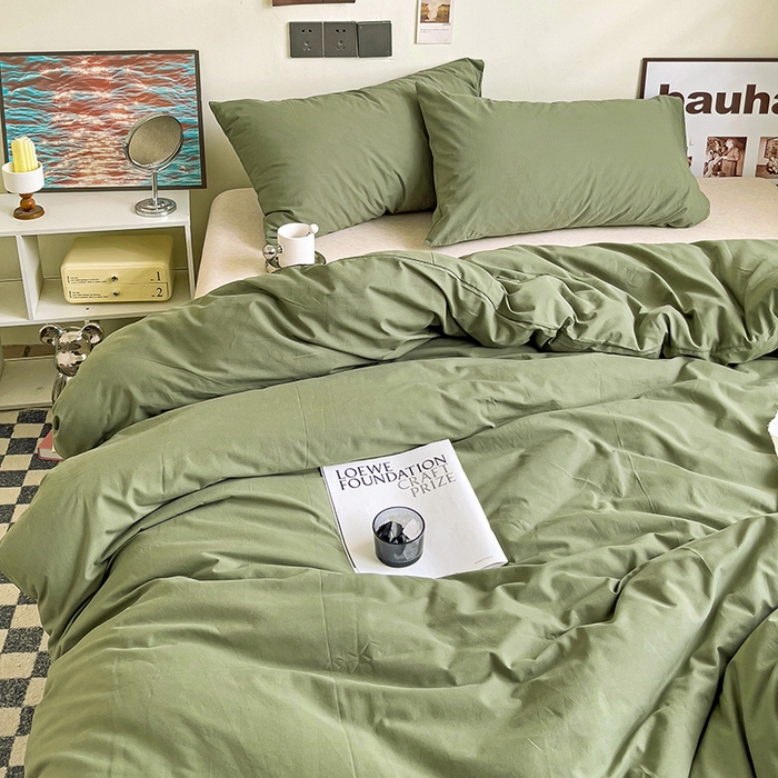 91家纺网 家纺一手货源 找家纺 六巷胡同 2023新款32支全棉纯色水洗棉单被套 抹茶绿
