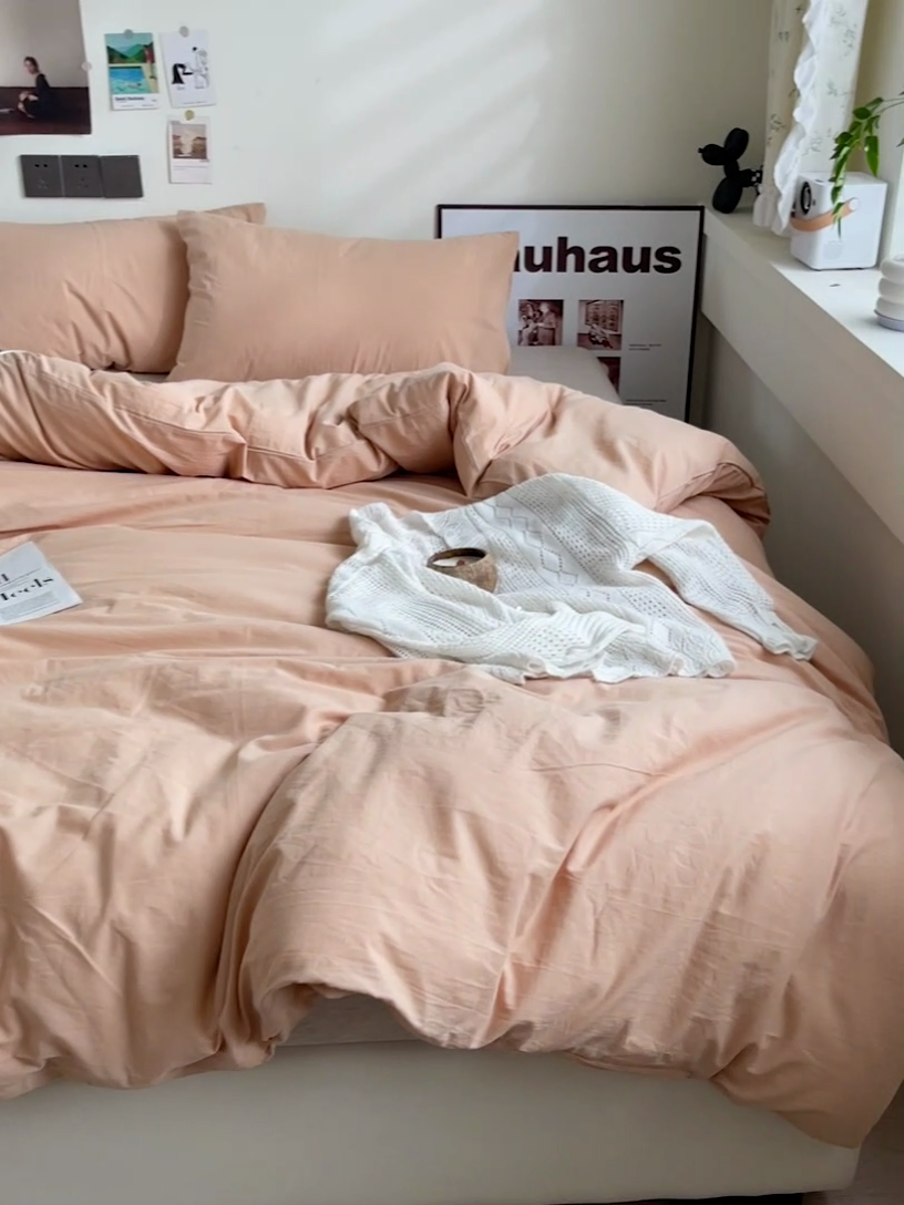 91家纺网 家纺一手货源 找家纺 六巷胡同 2023新款32支全棉纯色水洗棉单被套 蜜桃粉