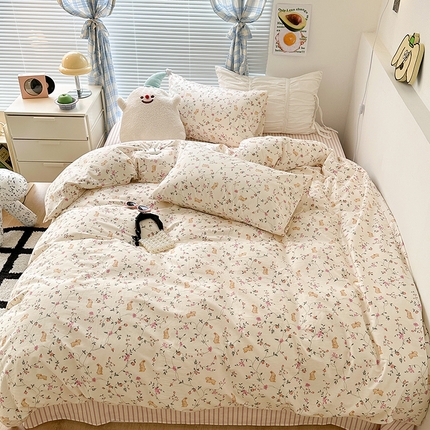 91家纺网 家纺一手货源 找家纺 昔可家纺 2023新款多巴胺卡通学生季全棉四件套 茉莉兔