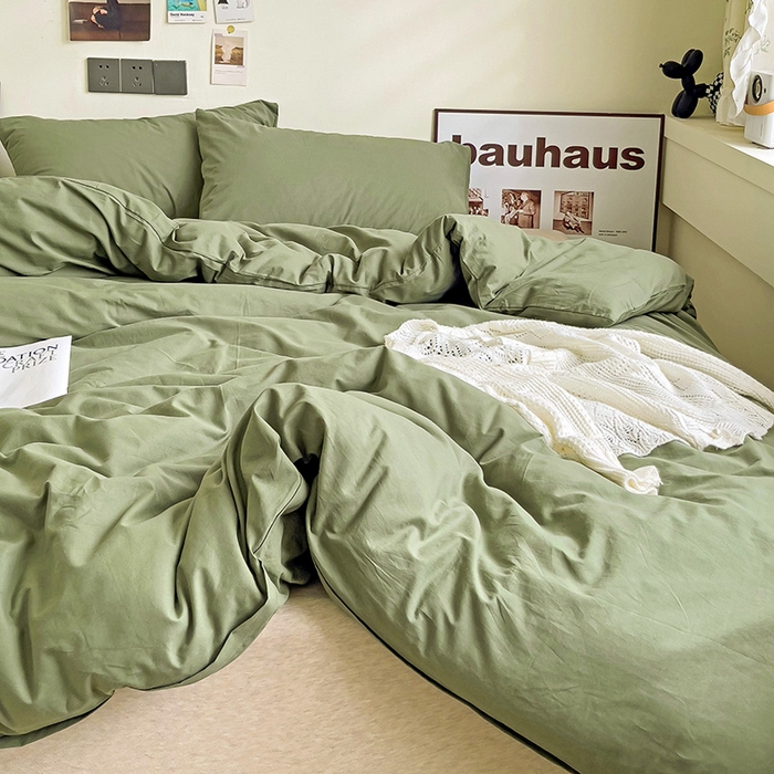 91家纺网 家纺一手货源 找家纺 六巷胡同 2023新款32支全棉纯色水洗棉单被套 抹茶绿