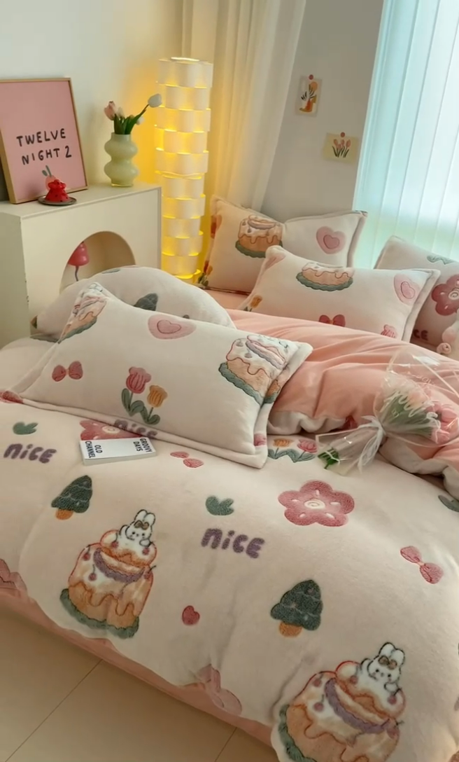 91家纺网 家纺一手货源 找家纺 同田家纺 2024秋冬新品雪花绒牛奶绒印花四件套 甜蜜派对