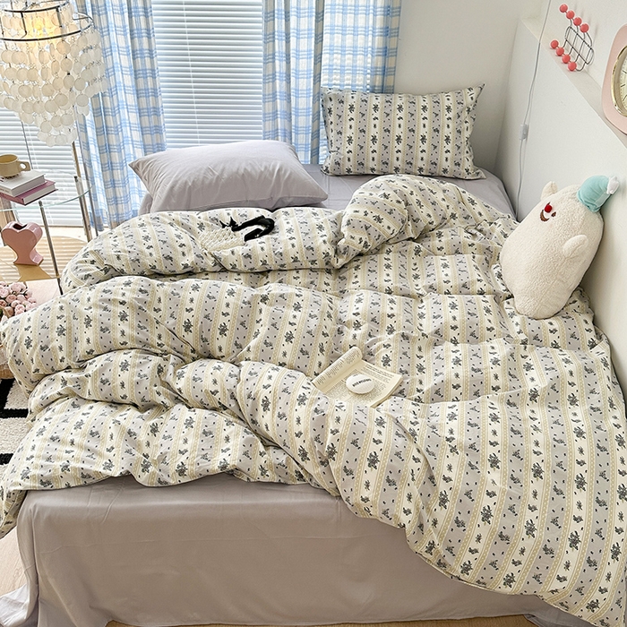 91家纺网 家纺一手货源 找家纺 昔可家纺 2023新款法式田园花卉混搭全棉四件套 奥汀玫瑰