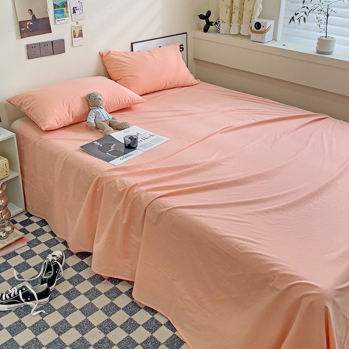 91家纺网 家纺一手货源 找家纺 六巷胡同 2023新款32支全棉纯色水洗棉单床单 蜜桃粉