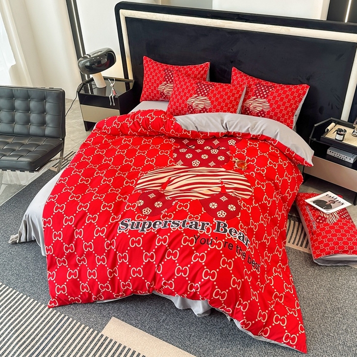 91家纺网 家纺一手货源 找家纺 色鬼布艺 2023新款加厚双面磨毛数码大版印花四件套 潮酷熊