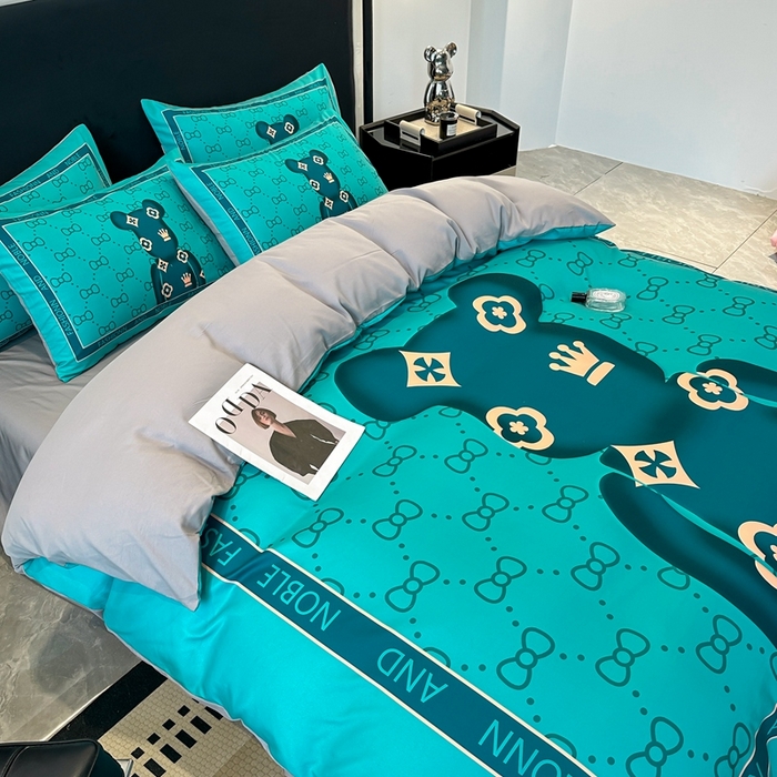 91家纺网 家纺一手货源 找家纺 色鬼布艺 2023新款加厚双面磨毛数码大版印花四件套 皇冠