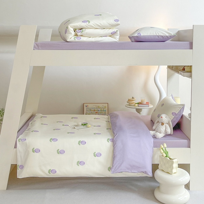 91家纺网 家纺一手货源 找家纺 昔可家纺 2023新款少女粉渐变色上下铺全棉四件套 紫色郁金香