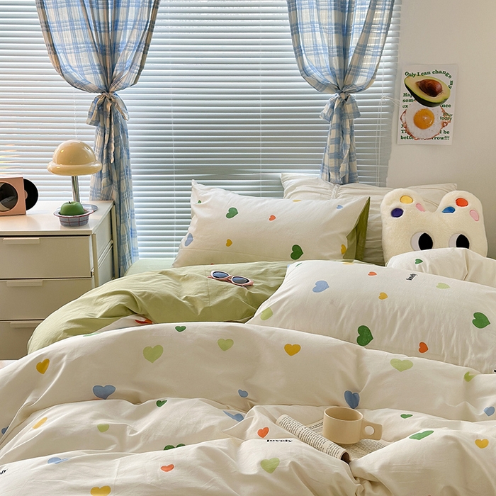 91家纺网 家纺一手货源 找家纺 昔可家纺 2023新款多巴胺卡通学生季全棉四件套 多巴胺爱心