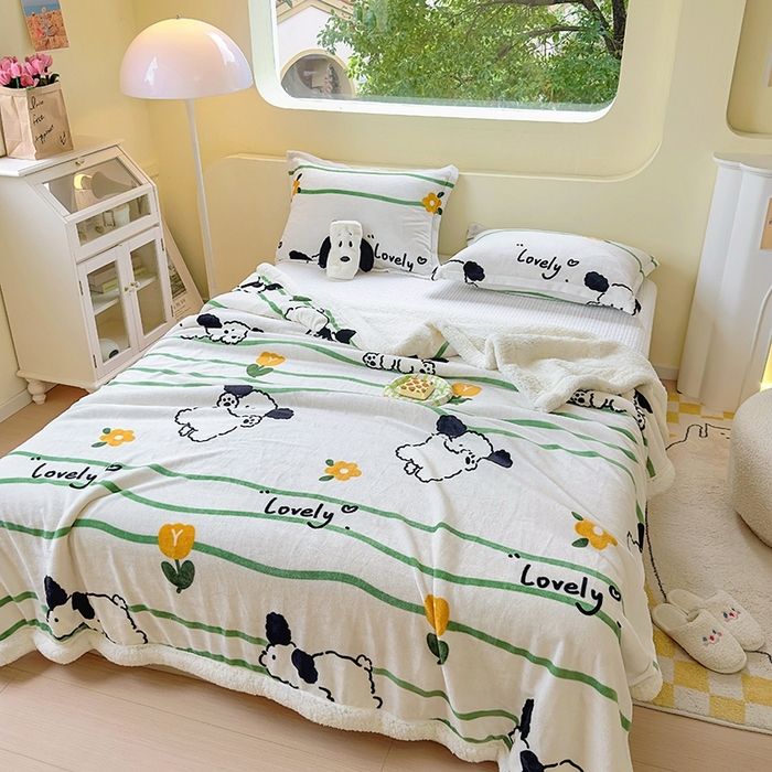 91家纺网 家纺一手货源 找家纺 沐慕 2023新款毛毯 皮皮狗