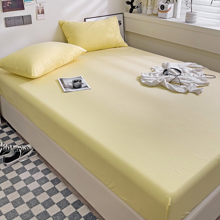 91家纺网 家纺一手货源 找家纺 六巷胡同 2023新款32支全棉纯色水洗棉单床笠 嫩鹅黄