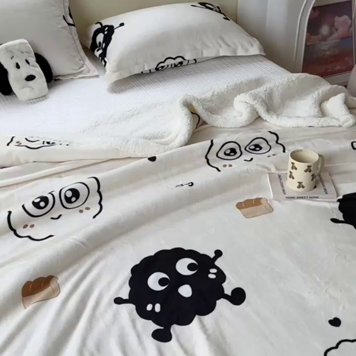 91家纺网 家纺一手货源 找家纺 沐慕 2023新款毛毯 黑球球