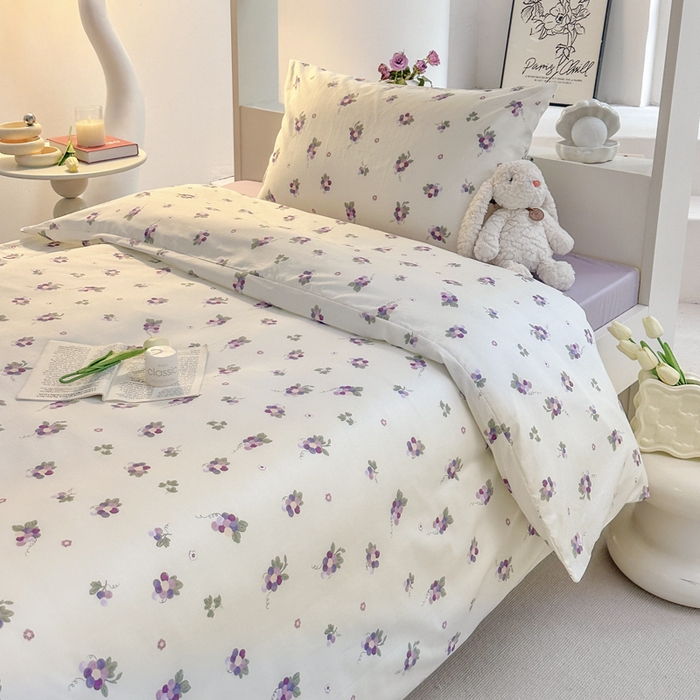 91家纺网 家纺一手货源 找家纺 昔可家纺 2023新款少女粉渐变色上下铺全棉四件套 紫色葡萄