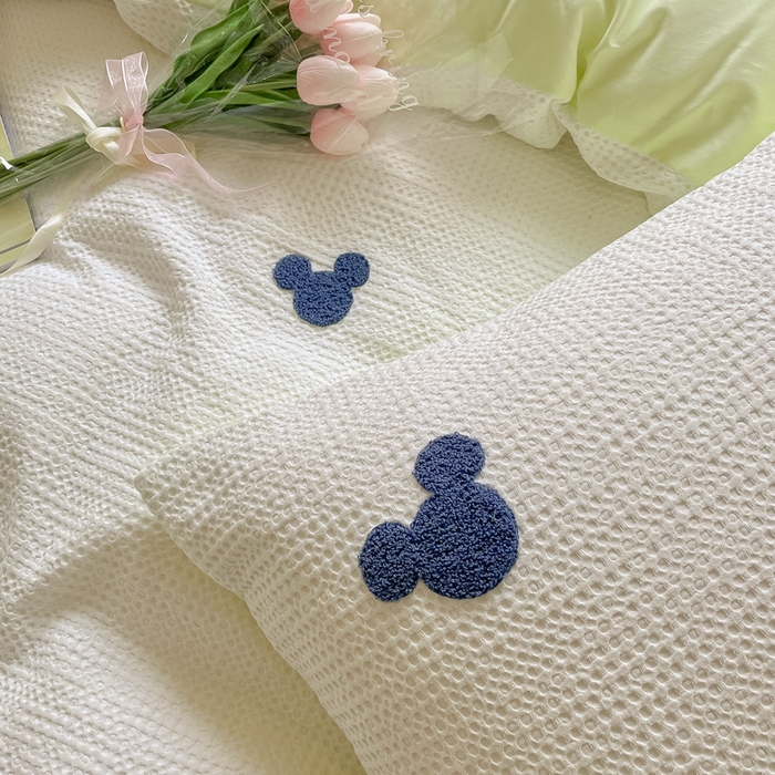 91家纺网 家纺一手货源 找家纺 慕尚2025华夫格全棉米奇毛巾绣四件套 米奇 白绿