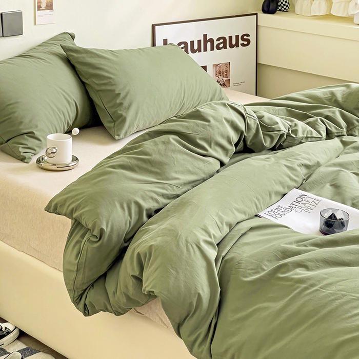 91家纺网 家纺一手货源 找家纺 六巷胡同 2023新款32支全棉纯色水洗棉单被套 抹茶绿