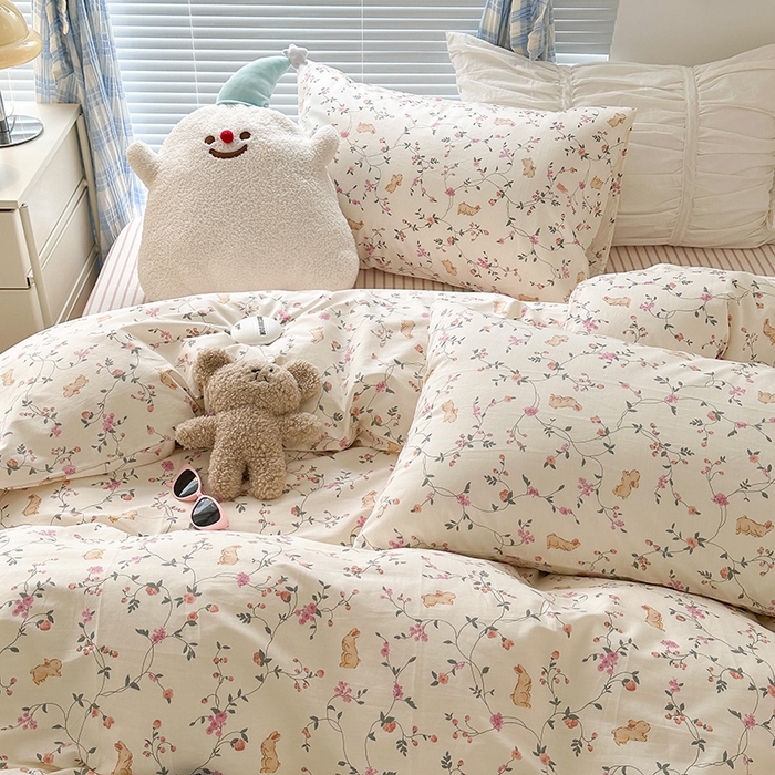 91家纺网 家纺一手货源 找家纺 昔可家纺 2023新款多巴胺卡通学生季全棉四件套 茉莉兔