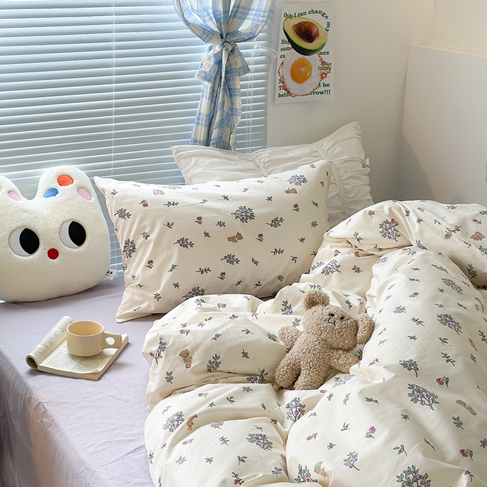 91家纺网 家纺一手货源 找家纺 昔可家纺 2023新款多巴胺卡通学生季全棉四件套 蓝莓小熊