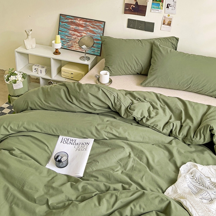 91家纺网 家纺一手货源 找家纺 六巷胡同 2023新款32支全棉纯色水洗棉单被套 抹茶绿