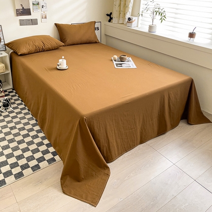 91家纺网 家纺一手货源 找家纺 六巷胡同 2023新款32支全棉纯色水洗棉单床单 栗子棕