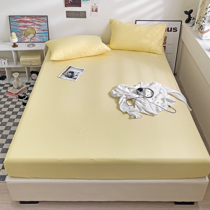 91家纺网 家纺一手货源 找家纺 六巷胡同 2023新款32支全棉纯色水洗棉单床笠 嫩鹅黄