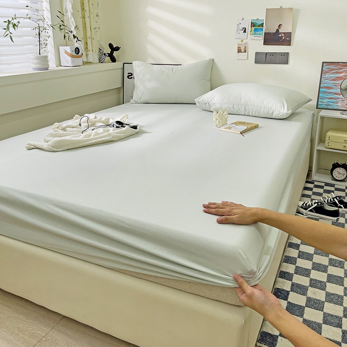 91家纺网 家纺一手货源 找家纺 六巷胡同 2023新款32支全棉纯色水洗棉单床笠 薄荷绿