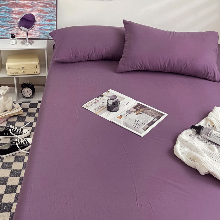 91家纺网 家纺一手货源 找家纺 六巷胡同 2023新款32支全棉纯色水洗棉单床笠 酱灰紫