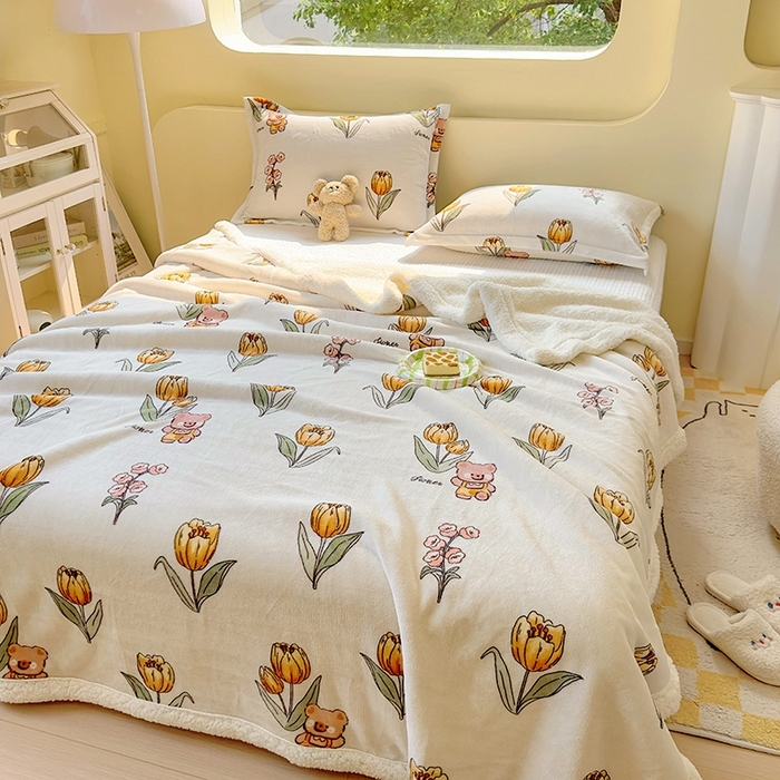 91家纺网 家纺一手货源 找家纺 沐慕 2023新款毛毯 可可花