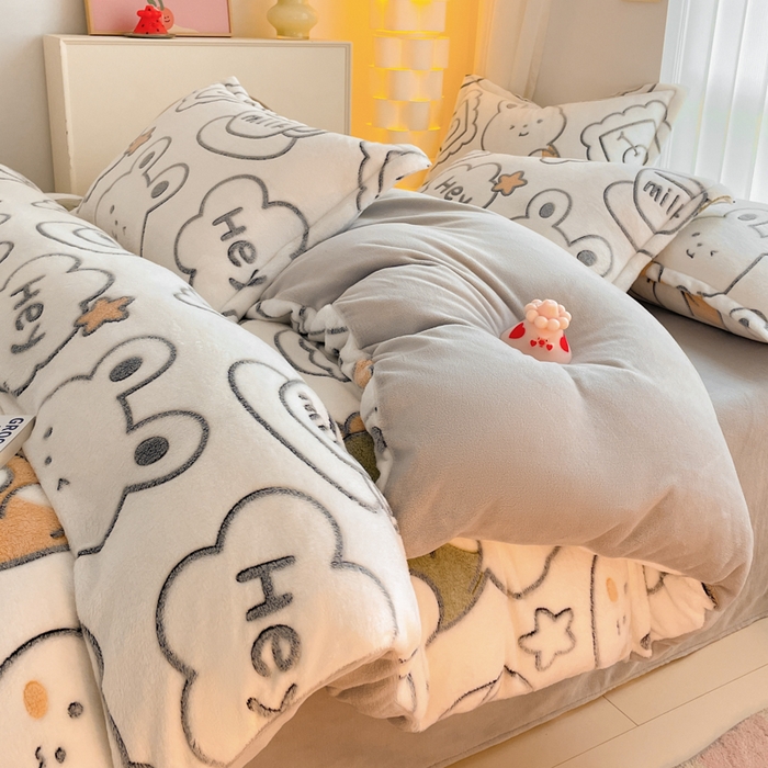 91家纺网 家纺一手货源 找家纺 同田家纺 2024秋冬新品雪花绒牛奶绒印花四件套 恐龙之家