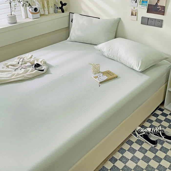 91家纺网 家纺一手货源 找家纺 六巷胡同 2023新款32支全棉纯色水洗棉单床笠 薄荷绿