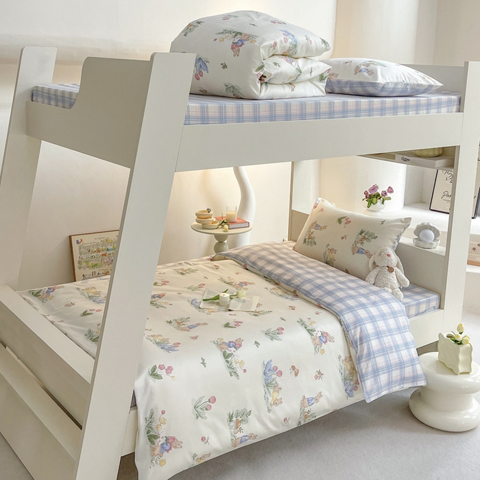 91家纺网 家纺一手货源 找家纺 昔可家纺 2023新款少女粉渐变色上下铺全棉四件套 花丛兔兔