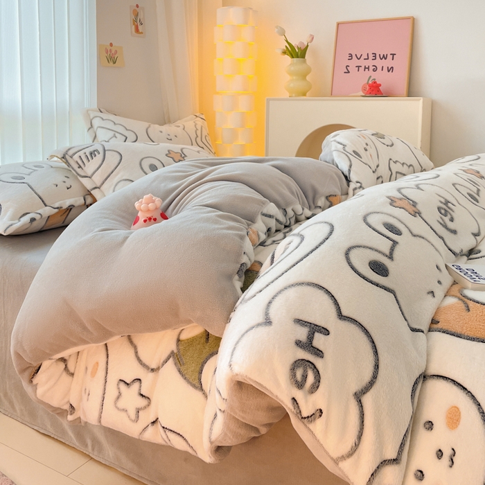 91家纺网 家纺一手货源 找家纺 同田家纺 2024秋冬新品雪花绒牛奶绒印花四件套 恐龙之家