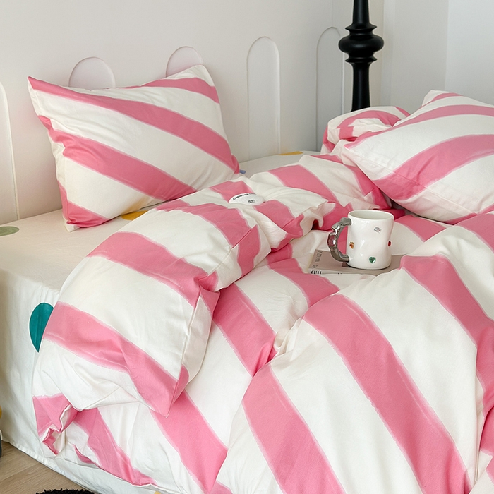 91家纺网 家纺一手货源 找家纺 （总）昔可家纺 2023新款多巴胺少女风条纹全棉四件套