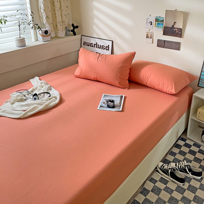 91家纺网 家纺一手货源 找家纺 六巷胡同 2023新款32支全棉纯色水洗棉单床笠 脏脏橘