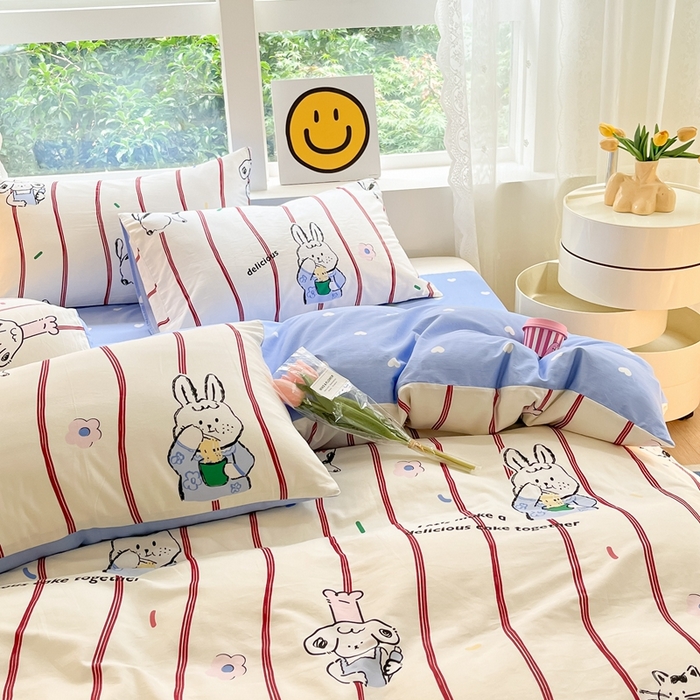 91家纺网 家纺一手货源 找家纺 集布 2023新款12868全棉喷气印花单被套 咪咪兔