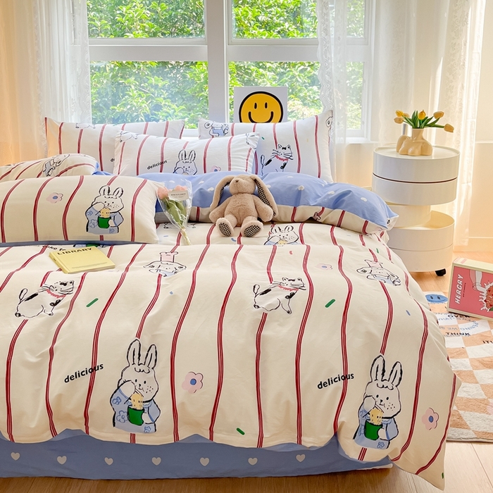 91家纺网 家纺一手货源 找家纺 集布 2023新款12868全棉喷气印花单被套 咪咪兔