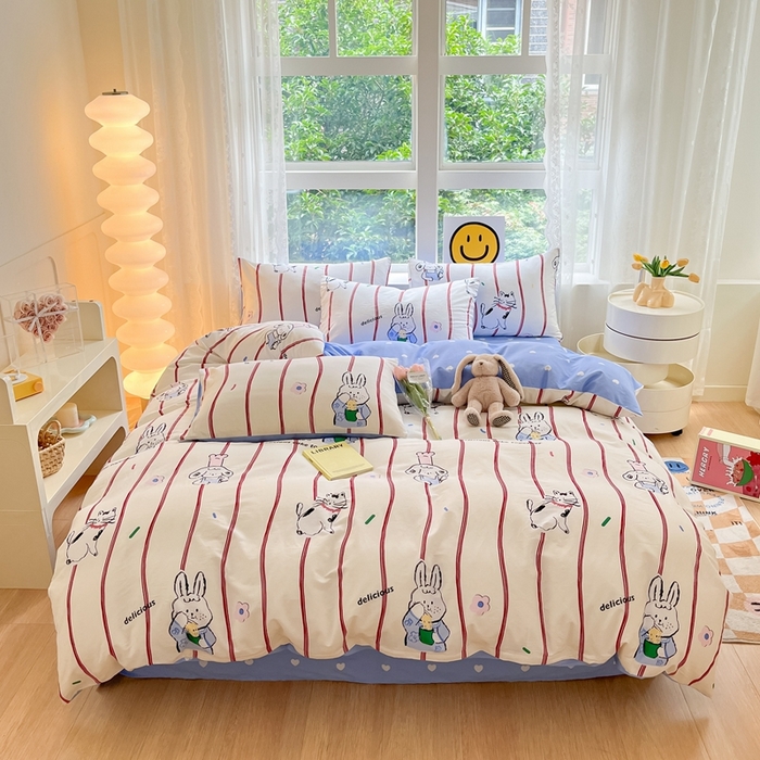 91家纺网 家纺一手货源 找家纺 集布 2023新款12868全棉喷气印花单被套 咪咪兔