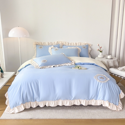 91家纺网 家纺一手货源 找家纺 yyds网供 2023新款法式皇冠花边款公主风床单款床裙款四件套-风格二【有买家秀】  浅天蓝