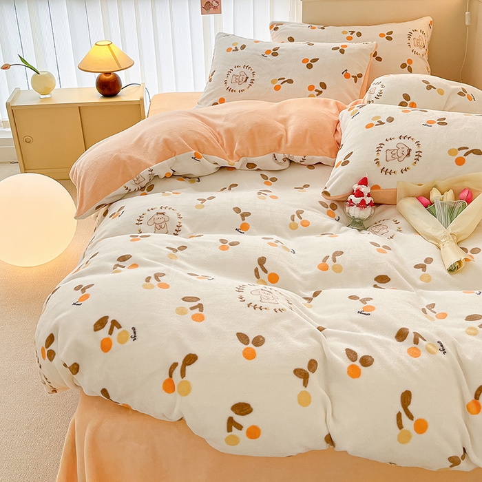 91家纺网 家纺一手货源 找家纺 桃子 2023新款ins小清新韩系卡通少女心奶油兔子加厚牛奶绒系列四件套-第一批 绒-果果兔