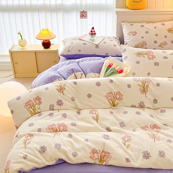 91家纺网 家纺一手货源 找家纺 桃子 2023新款ins小清新韩系卡通少女心奶油兔子加厚牛奶绒系列四件套-第一批 绒-花颂