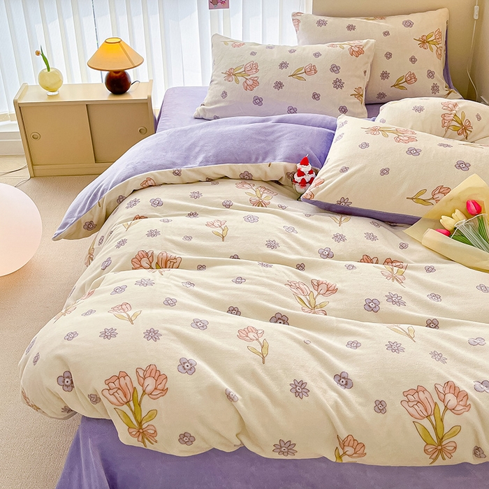 91家纺网 家纺一手货源 找家纺 桃子 2023新款ins小清新韩系卡通少女心奶油兔子加厚牛奶绒系列四件套-第一批 绒-花颂