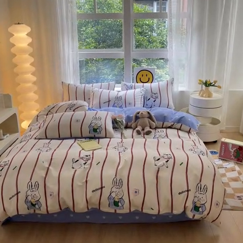 91家纺网 家纺一手货源 找家纺 集布 2023新款12868全棉喷气印花单被套 咪咪兔