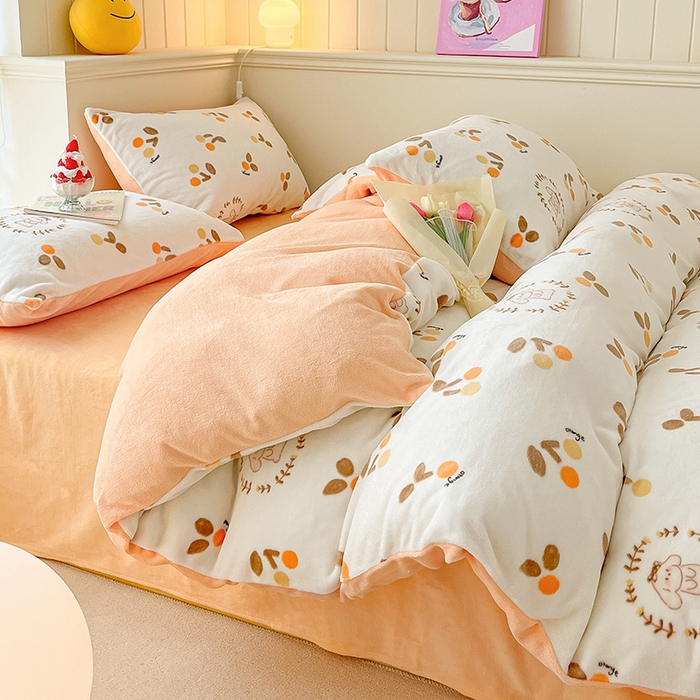 91家纺网 家纺一手货源 找家纺 桃子 2023新款ins小清新韩系卡通少女心奶油兔子加厚牛奶绒系列四件套-第一批 绒-果果兔