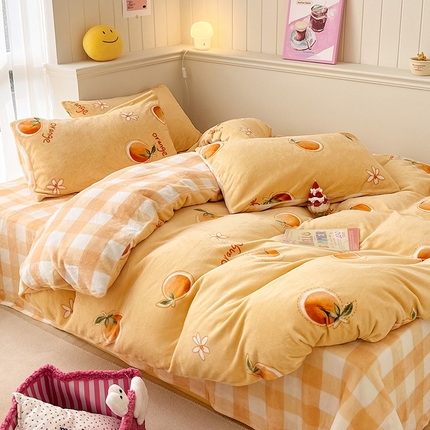 桃子 2023新款ins小清新韩系卡通少女心奶油兔子加厚牛奶绒系列四件套-第一批 绒-橙汁