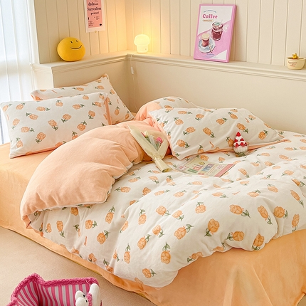 91家纺网 家纺一手货源 找家纺 桃子 2023新款ins小清新韩系卡通少女心奶油兔子加厚牛奶绒系列四件套-第一批 绒-沁香