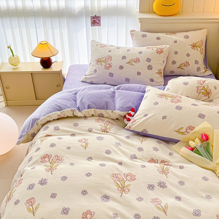 91家纺网 家纺一手货源 找家纺 桃子 2023新款ins小清新韩系卡通少女心奶油兔子加厚牛奶绒系列四件套-第一批 绒-花颂