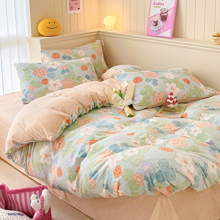 桃子 2023新款ins小清新韩系卡通少女心奶油兔子加厚牛奶绒系列四件套-第一批 绒-觅香