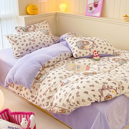 桃子 2023新款ins小清新韩系卡通少女心奶油兔子加厚牛奶绒系列四件套-第一批 绒-萝莉