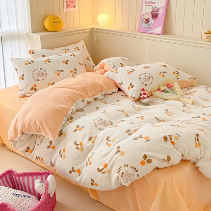 桃子 2023新款ins小清新韩系卡通少女心奶油兔子加厚牛奶绒系列四件套-第一批 绒-果果兔