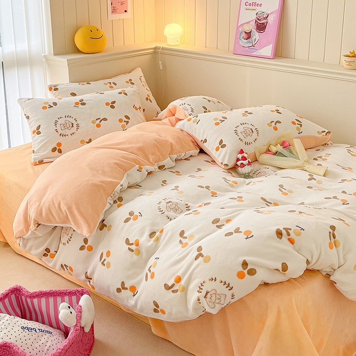 91家纺网 家纺一手货源 找家纺 桃子 2023新款ins小清新韩系卡通少女心奶油兔子加厚牛奶绒系列四件套-第一批 绒-果果兔