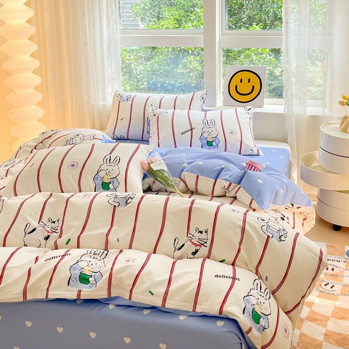 91家纺网 家纺一手货源 找家纺 集布 2023新款12868全棉喷气印花单被套 咪咪兔