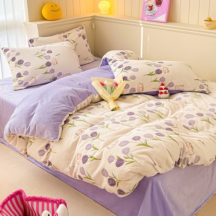 91家纺网 家纺一手货源 找家纺 （总）桃子 2023新款ins小清新韩系卡通少女心奶油兔子加厚牛奶绒系列四件套-第一批