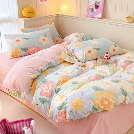 （总）桃子 2023新款ins小清新韩系卡通少女心奶油兔子加厚牛奶绒系列四件套-第一批